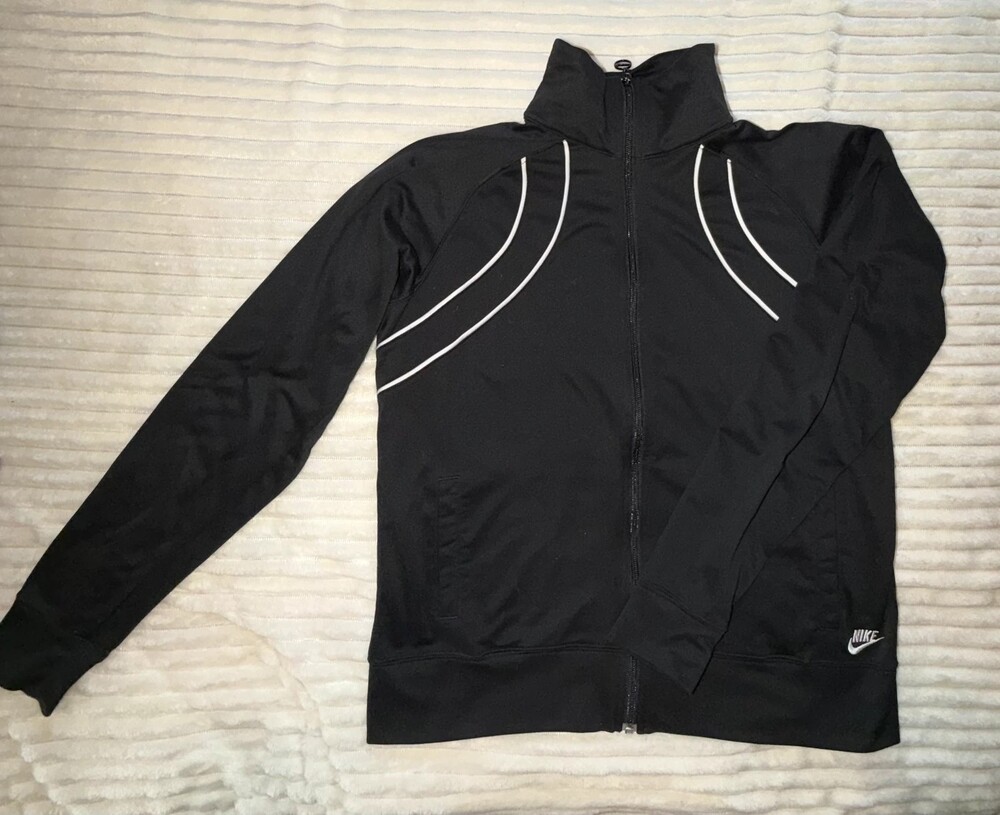 Vintage Nike Women's Full-Zip Track Jacket - Black/White - Size L